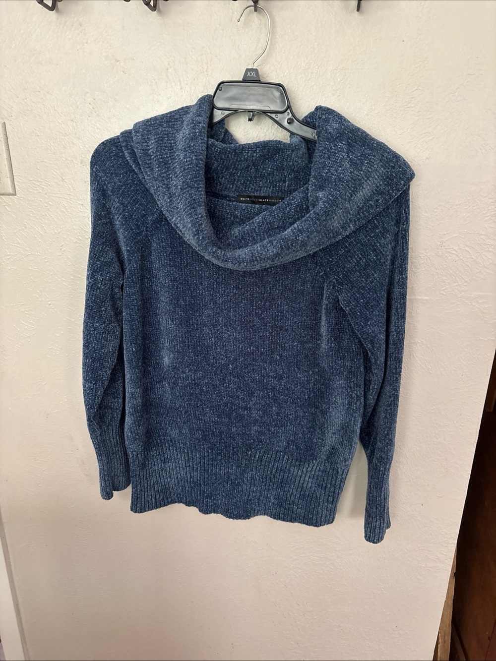 White House Black Market Blue Chenille Cowl Neck Sweater